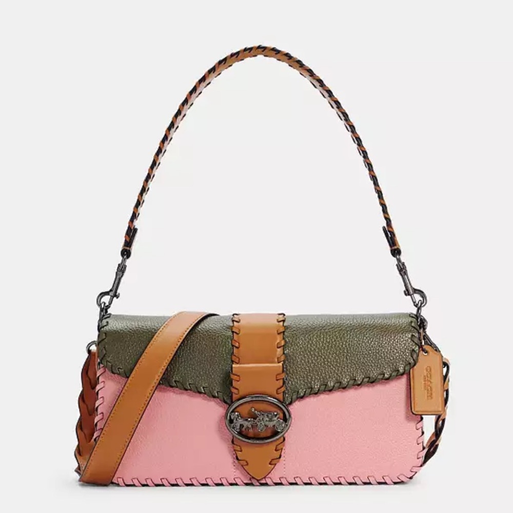 Coach Georgia colorblock Pink and Green Whipstitch Shoulder Bag - Picture 3 of 8